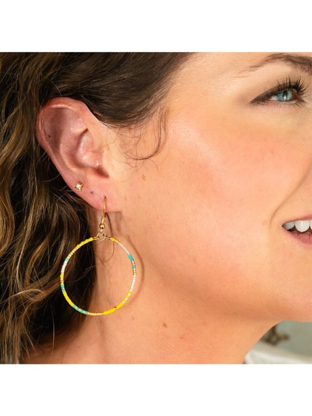 Colorful Seed Bead Hoop Earrings Set – 2 Pairs Waterproof Fun Jewerly